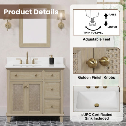 Ronnie 36" Vanity Set with Pure White Quartz top