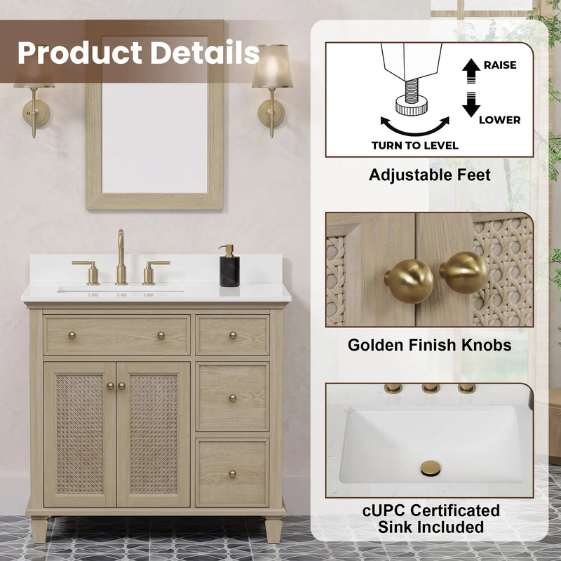 Ronnie 36" Vanity Set with Pure White Quartz top
