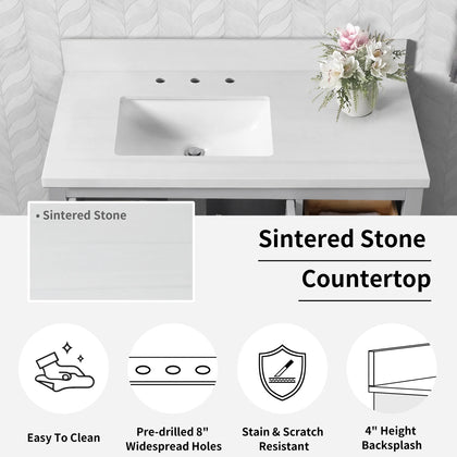 Hollister 36" Single Vanity with Sintered Stone Carrara Top