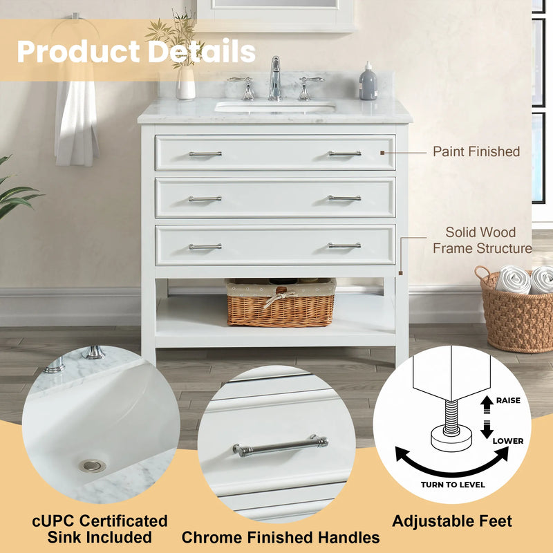 1.0 Manhattan 36" Single Vanity With Carrara Marble Top