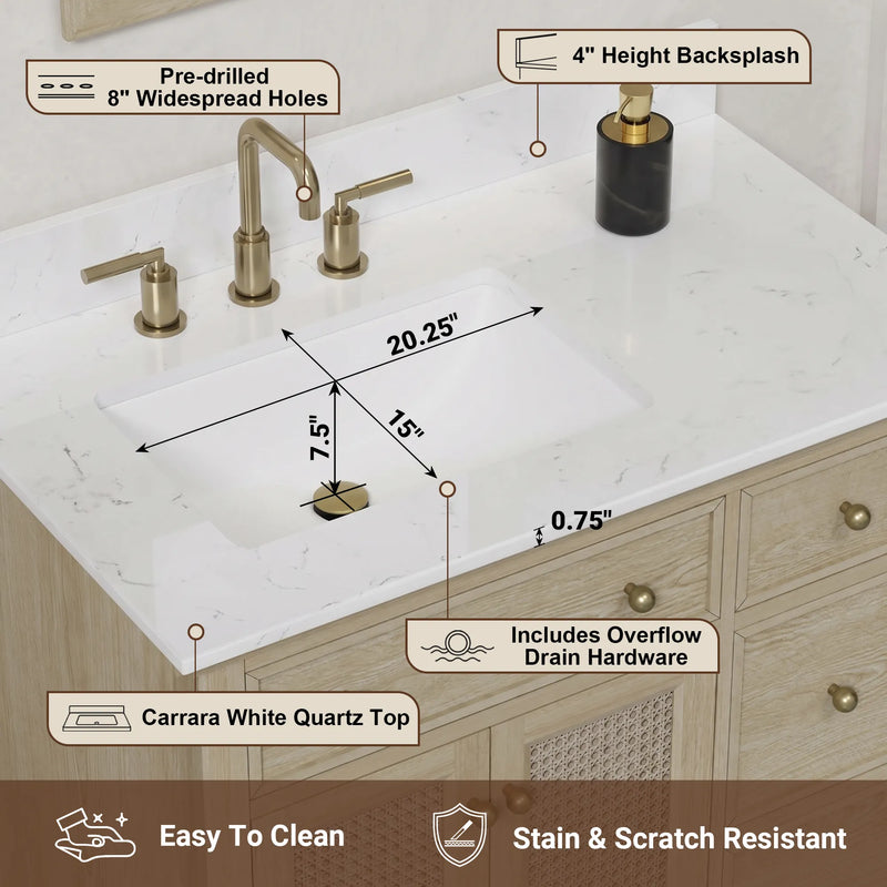 Ronnie 36" Vanity Set with White Carrara Quartz Top