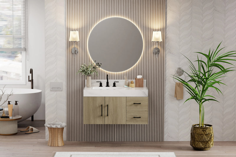 Utopia 36" Floating Bathroom Vanity with Calacatta Sintered Stone Top