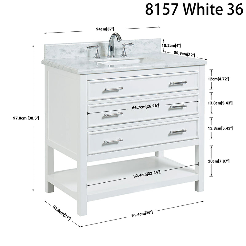 2.0 Manhattan 36" Single Vanity With Carrara Marble Top