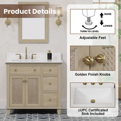 Ronnie 36" Vanity Set with White Carrara Quartz Top