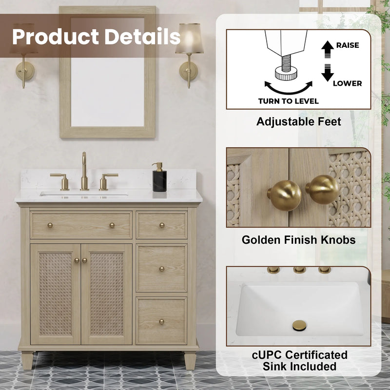 Ronnie 36" Vanity Set with White Carrara Quartz Top