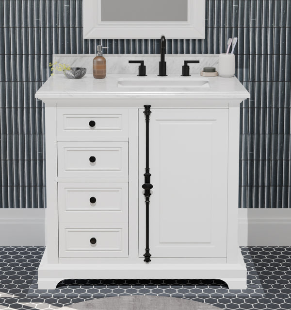 Icon 37" Vanity in White with Carrara Marble Top
