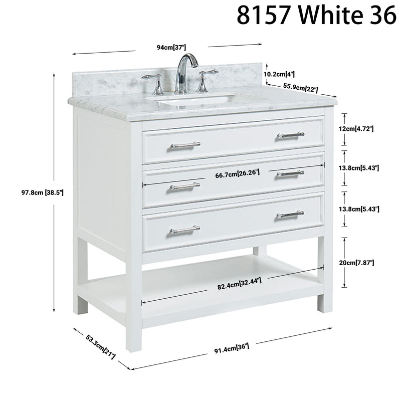 Premium Manhattan 36" Single Vanity With Premium Carrara Marble Top