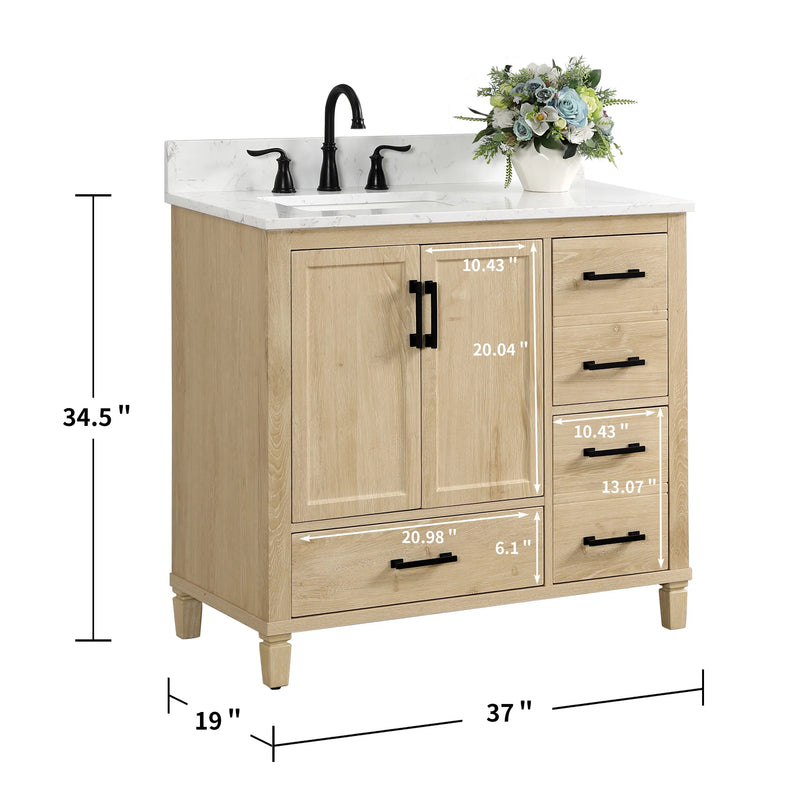 Hardin 36" Single Vanity With Carrara White Engineered Stone Top