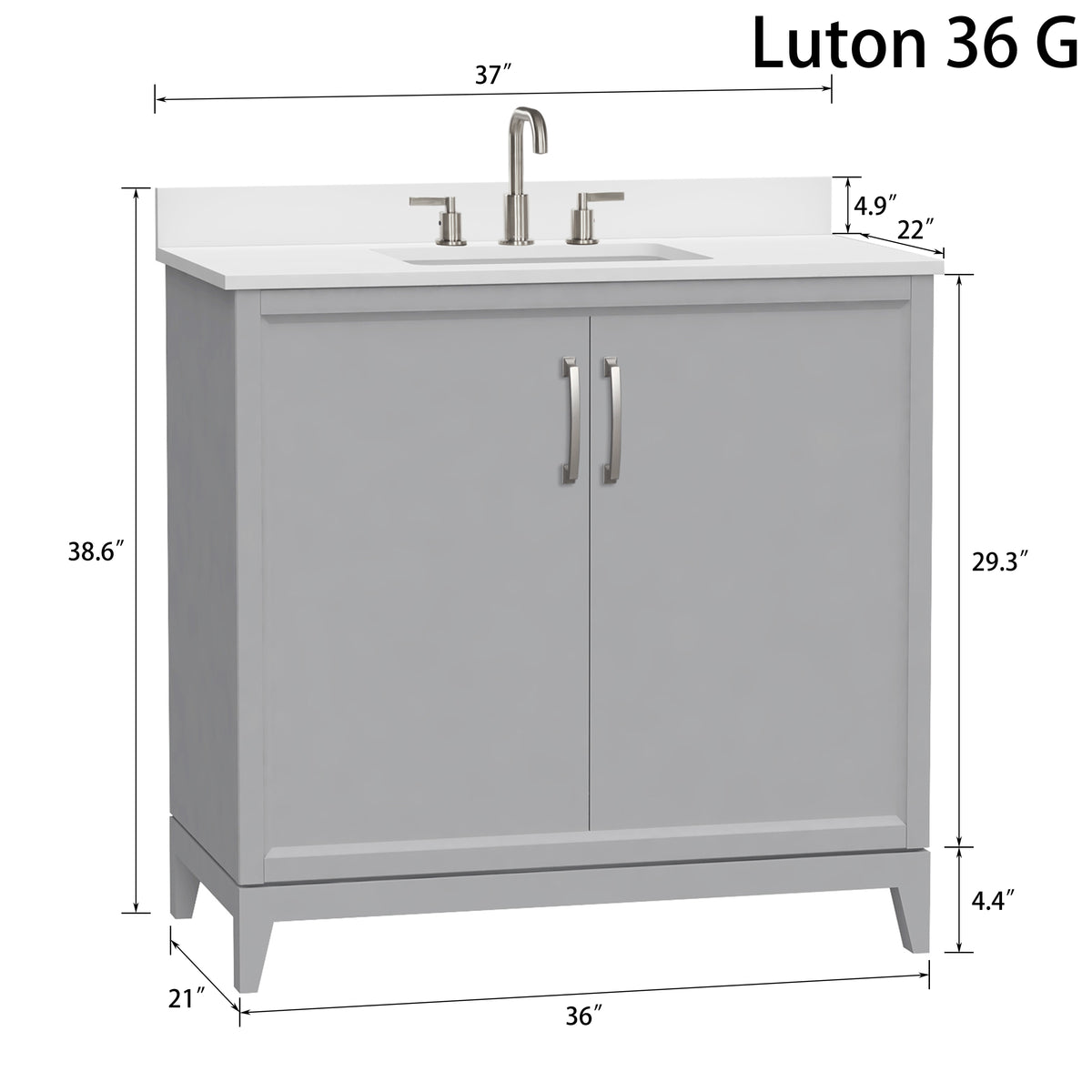 Luton 36" Vanity in Gray with Snow White Quartz Top