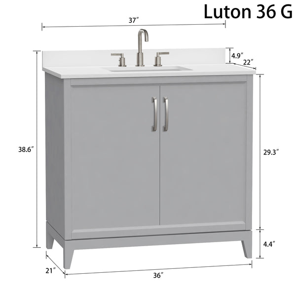 Luton 36" Vanity in Gray with Snow White Quartz Top
