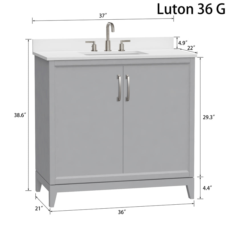 Luton 36" Vanity in Gray with Snow White Quartz Top