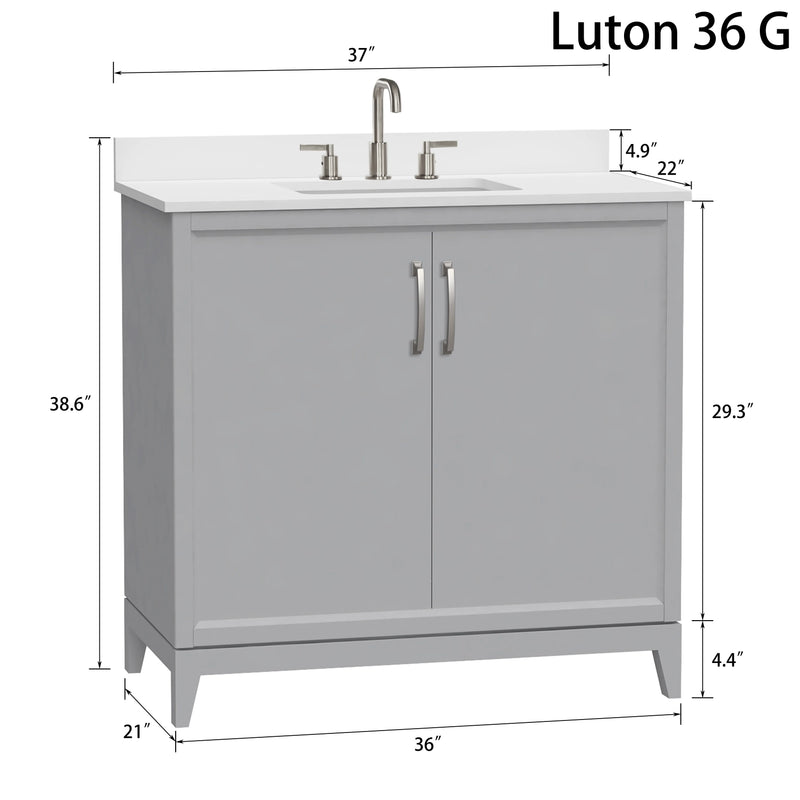 Luton 36" Vanity in Gray with Snow White Quartz Top