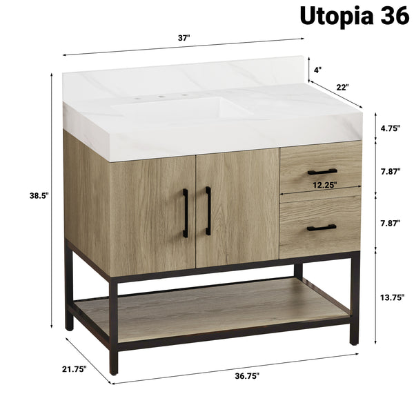 Utopia 36" Vanity in Dark Oak with Calacatta Sintered Stone Top