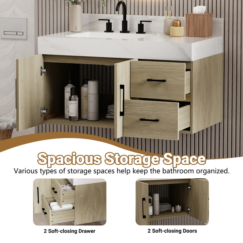 Utopia 36" Floating Bathroom Vanity with Calacatta Sintered Stone Top