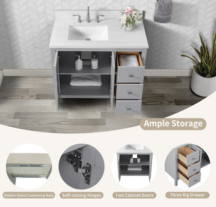 Hollister 36" Single Vanity with Sintered Stone Carrara Top