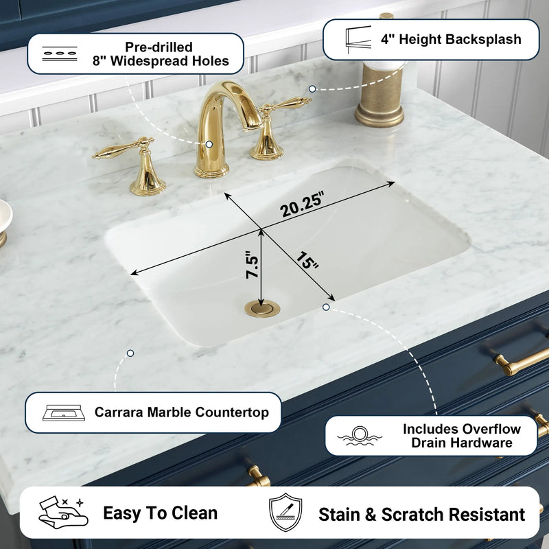 1.0 Manhattan 36" Single Vanity With Carrara Marble Top