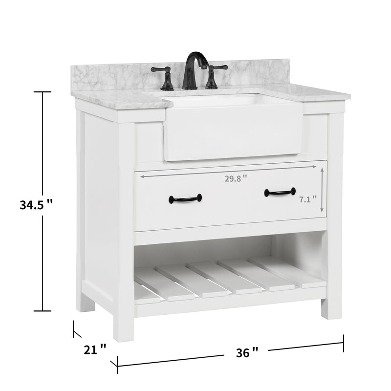 Farmington 36" Open Shelf Vanity Set with Premium Carrara Marble Top