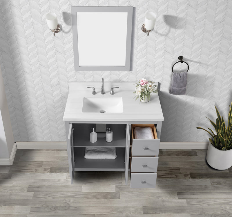 Hollister 36" Single Vanity with Sintered Stone Carrara Top