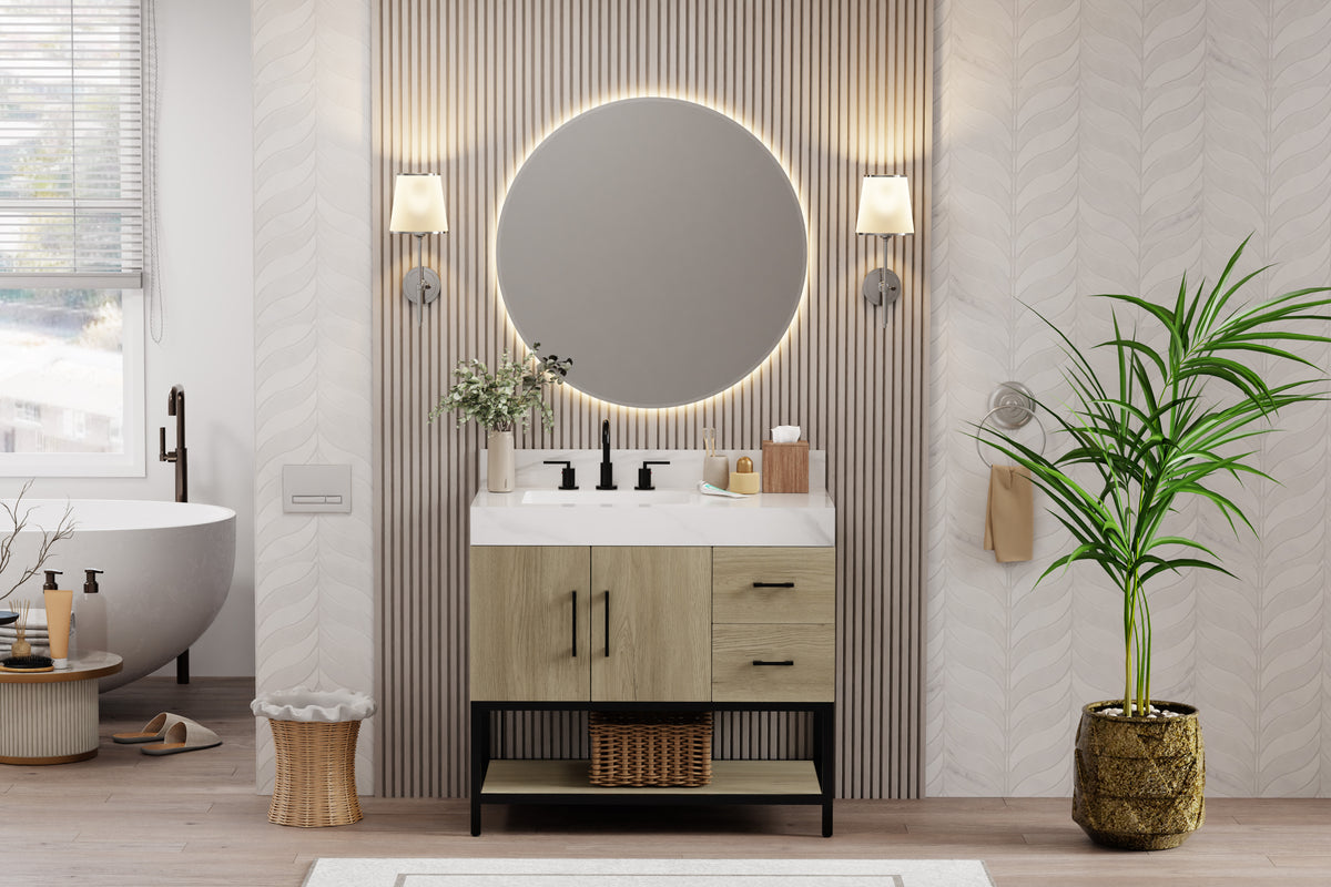 Utopia 36" Vanity in Dark Oak with Calacatta Sintered Stone Top