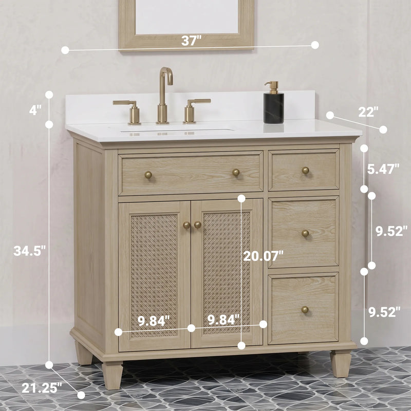 Ronnie 36" Vanity Set with Pure White Quartz top
