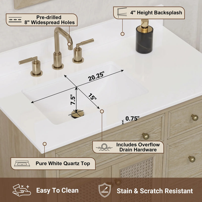 Ronnie 36" Vanity Set with Pure White Quartz top