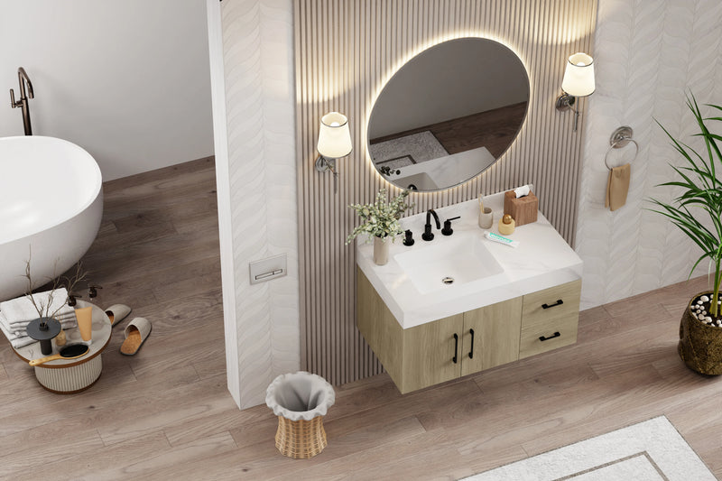 Utopia 36" Floating Bathroom Vanity with Calacatta Sintered Stone Top