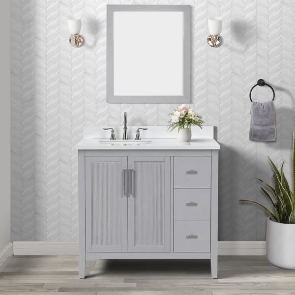 Hollister 36" Single Vanity with Sintered Stone Carrara Top