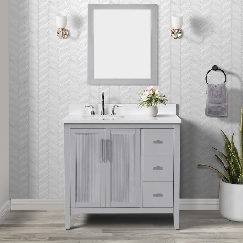 Hollister 36" Single Vanity with Sintered Stone Carrara Top