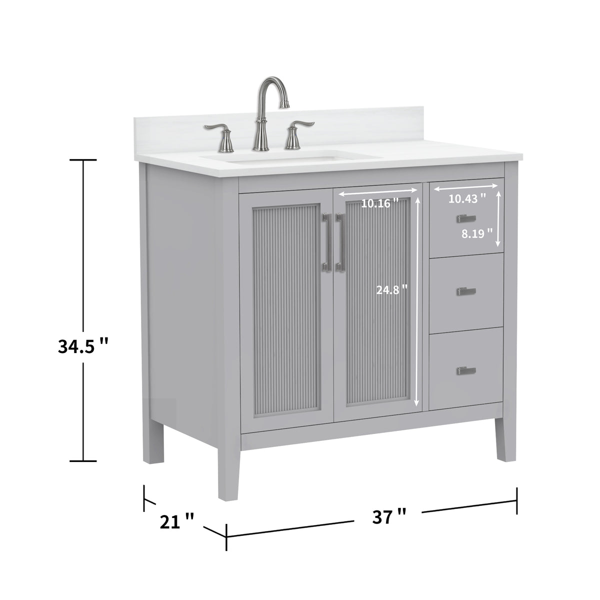 Hollister 36" Single Vanity with Sintered Stone Carrara Top