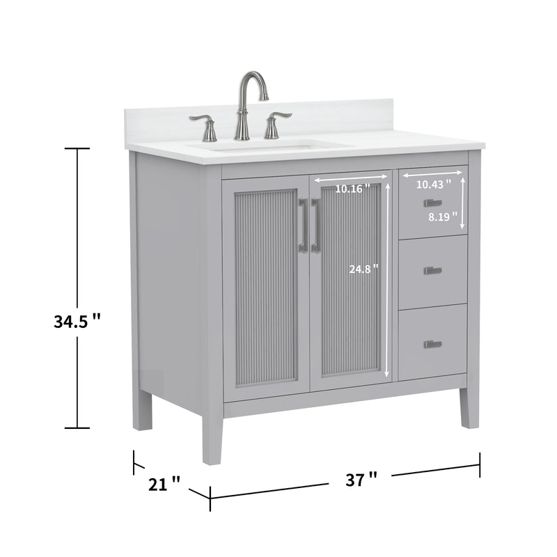 Hollister 36" Single Vanity with Sintered Stone Carrara Top