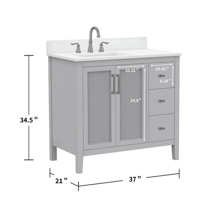 Hollister 36" Single Vanity with Sintered Stone Carrara Top