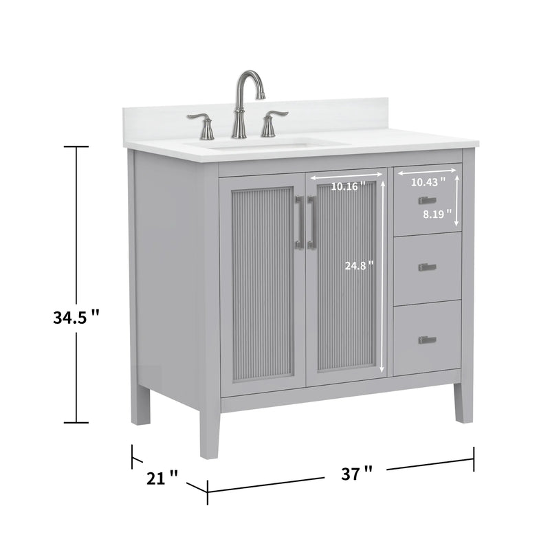 Hollister 36" Single Vanity with Sintered Stone Carrara Top