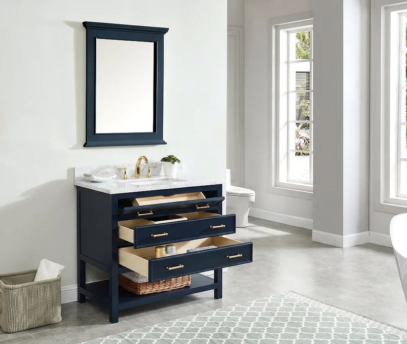 Premium Manhattan 36" Single Vanity With Premium Carrara Marble Top