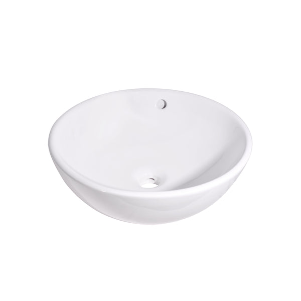15 Inch Round Modern White Ceramic Bathroom Vessel Sink with Overflow