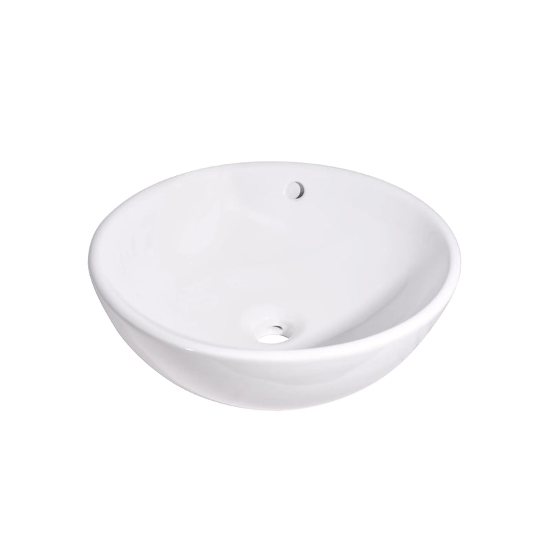 15 Inch Round Modern White Ceramic Bathroom Vessel Sink with Overflow