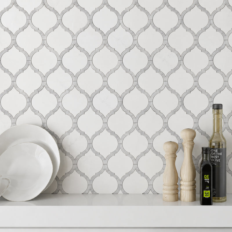 Marrakesh - Carrara White & Thassos White 9-in x 10-in Waterjet Mosaic Floor and Wall Tile( 3.15 sq. ft. /Box )