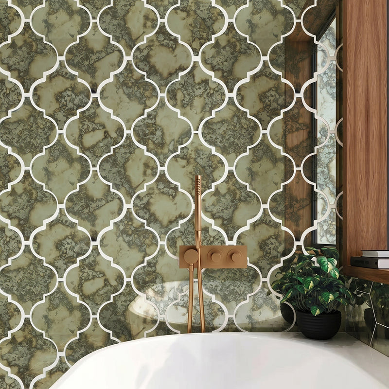 arabesque Lantern Antique Mirror Distressed 12-in x 9-in Glass Mosaic Wall Tile( 7.5 sq. ft. /Box )