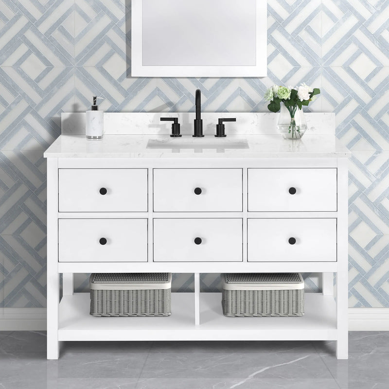 Encino 48" Single Vanity With Carrara White Quartz Stone Top