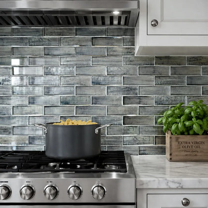 Blue & Gray Wood  Grain 12-in x 12-in 3D Glass Mosaic Wall Tile( 10 sq. ft. /Box )