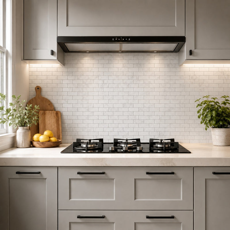 Carrara White 12-in x 11-in Polished Brick Marble Mosaic Floor and Wall Tile( 4.6 sq. ft. /Box )