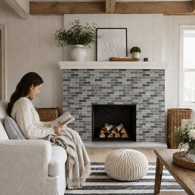 French Gingham Brick 12-in x 10-in Glass Mosaic Wall Tile( 8.3 sq. ft. /Box )