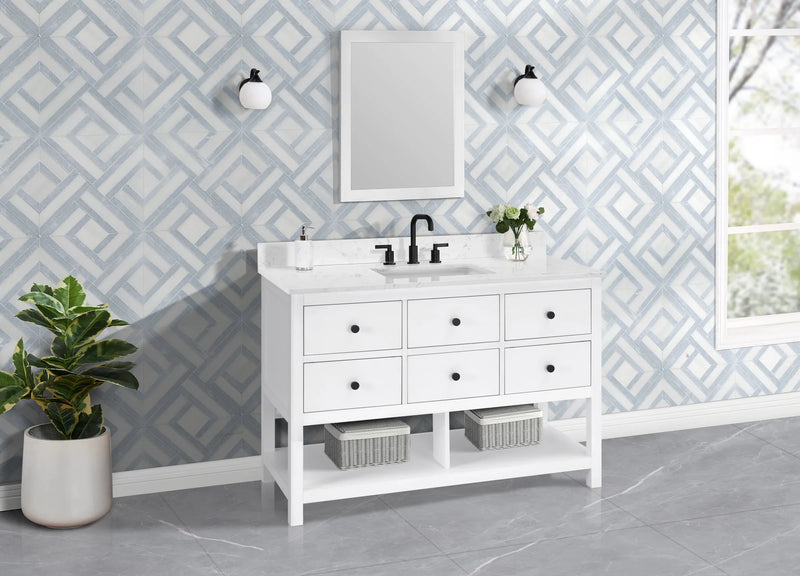 Encino 48" Single Vanity With Carrara White Quartz Stone Top