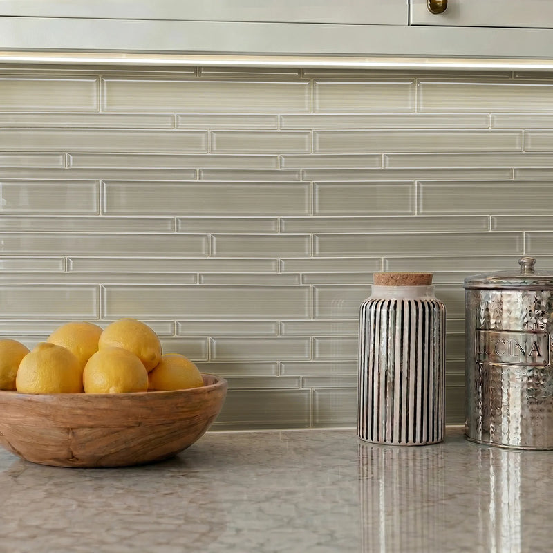 Nude Denim Glass Mix Random Strip 6-in x 18-in Glass Mosaic Wall Tile( 7.5 sq. ft. /Box )