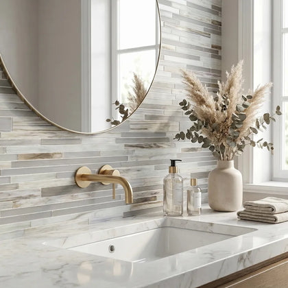 12-in x 12-in Antique Ice Random Strip Glass Mix Mosaic Wall Tile( 20 sq. ft. /Box )