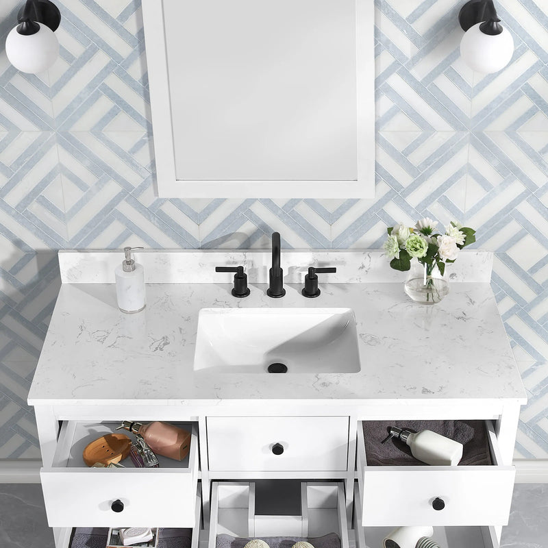 Encino 48" Single Vanity With Carrara White Quartz Stone Top