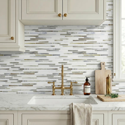 Silver Weave Random Strip Glass Mix 12-in x 12-in Glass Mosaic Wall Tile( 20 sq. ft. /Box )