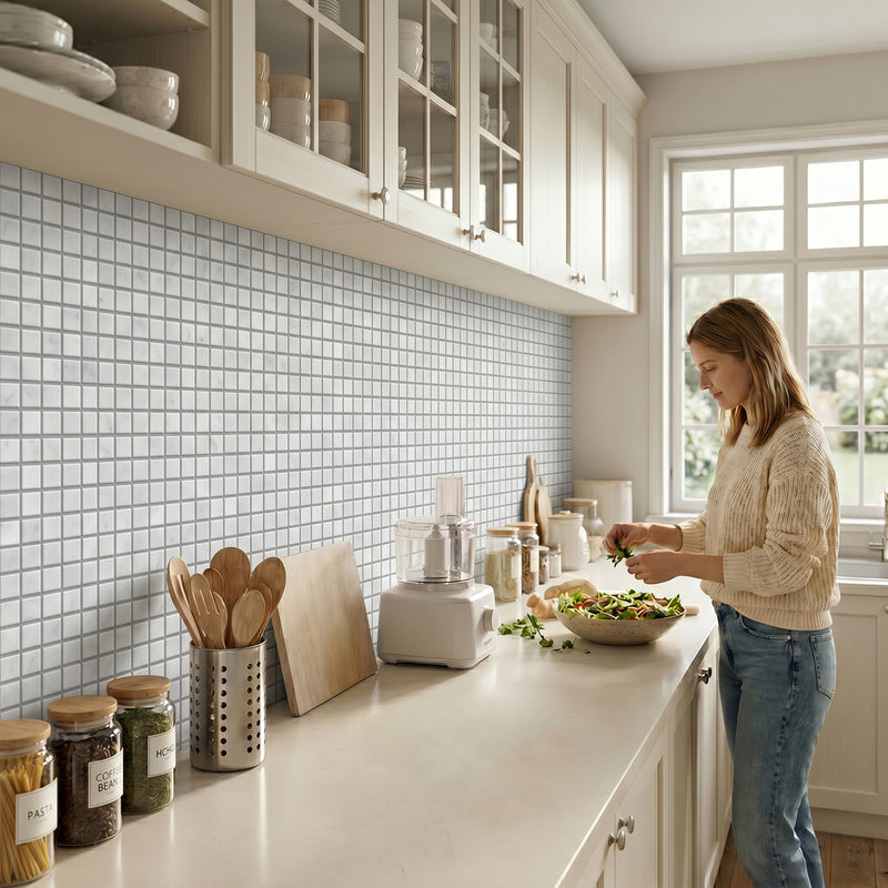 Carrara White 12-in x 12-in Polished Marble Mosaic Floor and Wall Tile( 5 sq. ft. /Box )