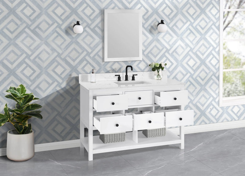 Encino 48" Single Vanity With Carrara White Quartz Stone Top