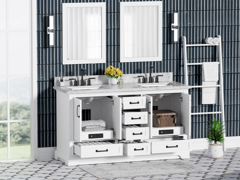 Rhoda 60" Vanity Set with Luxurious Carrara Marble Top