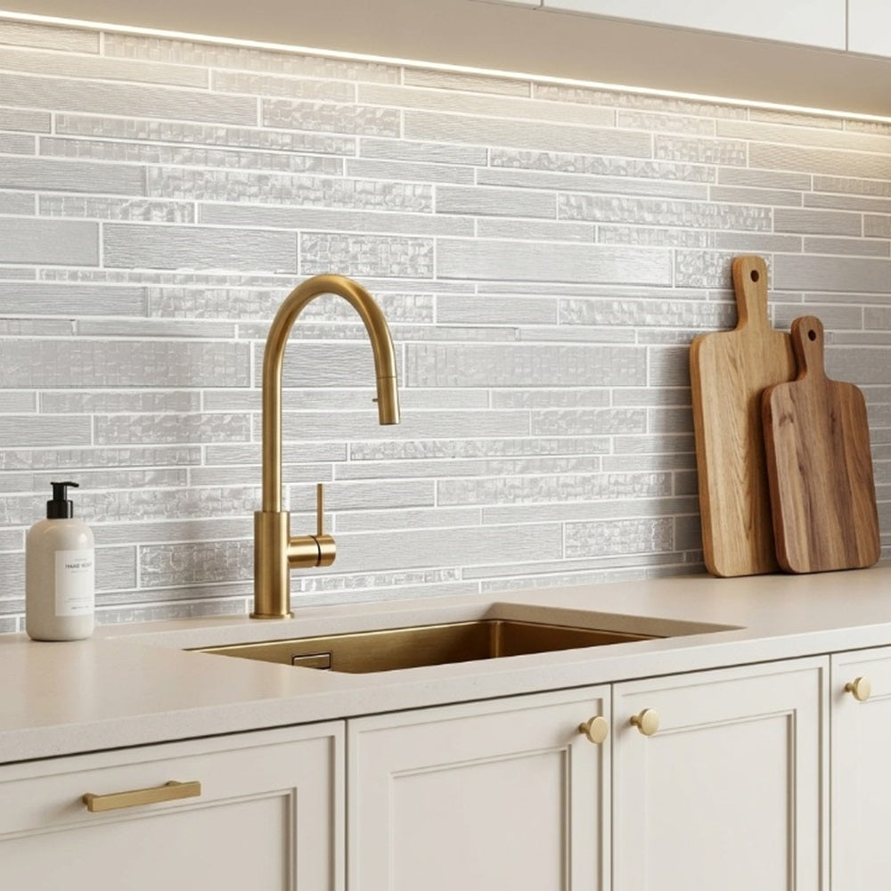 6-in x 18-in Pure Glass Mix Random Strip Mosaic Wall Tile( 7.5 sq. ft. /Box )